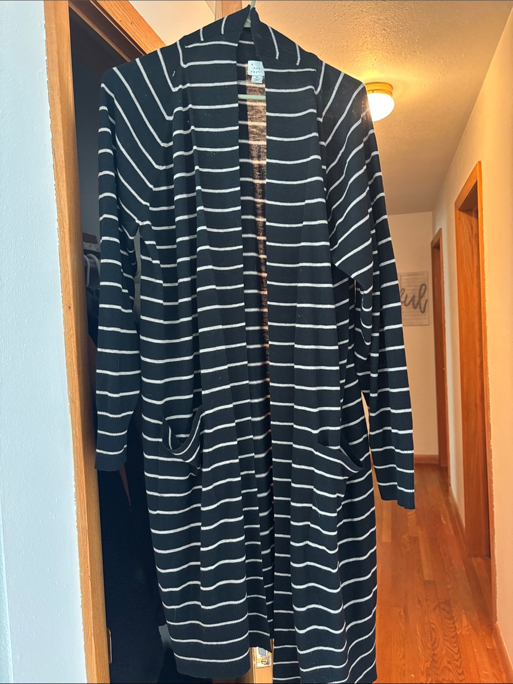 a new day Black & White Striped Open-Front Cardigan